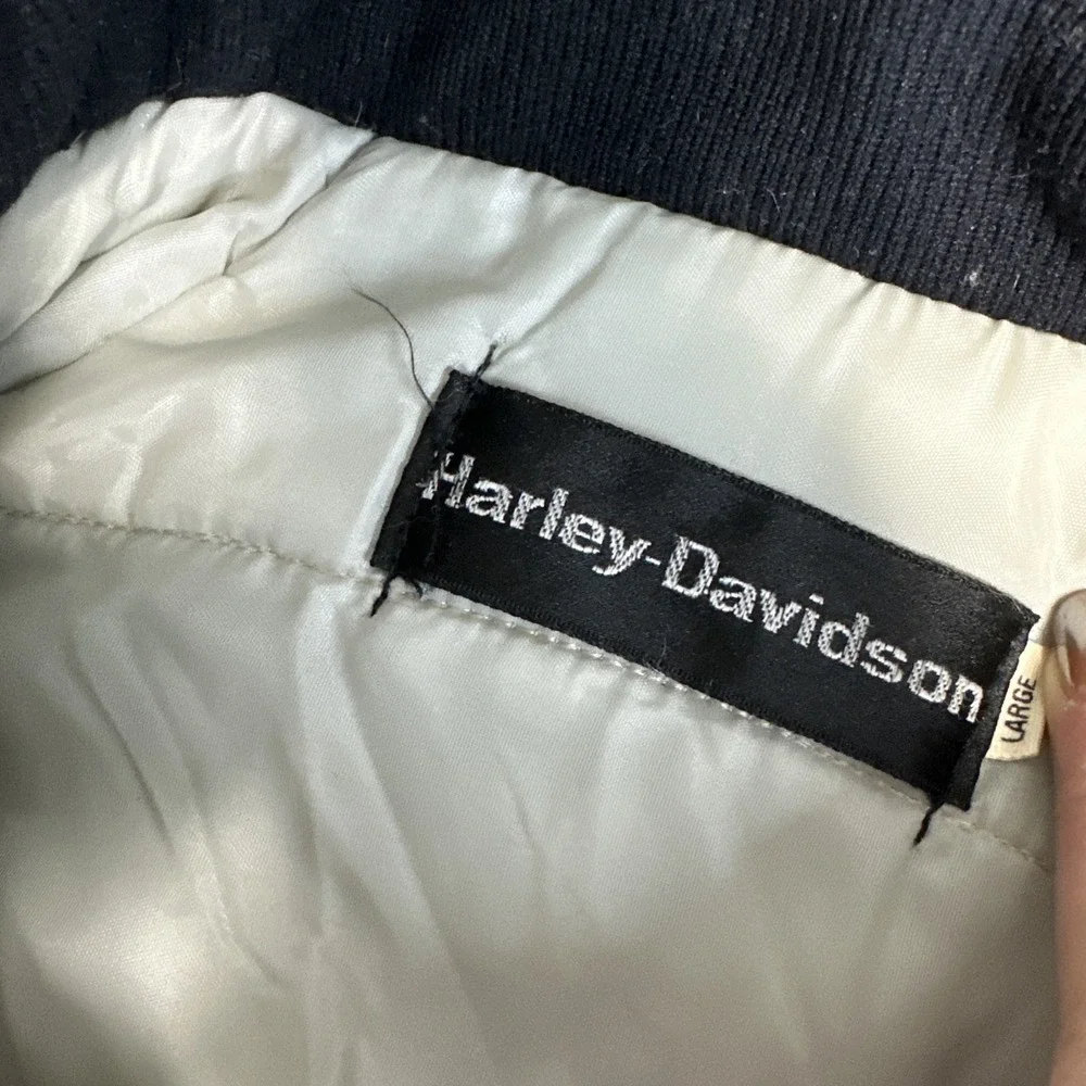 Men's Harley Davidson Large Black Puffer Bomber Full Zip Coat Jacket Made In USA
